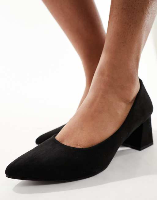 Black Suede Lower Block Heel 2-inch