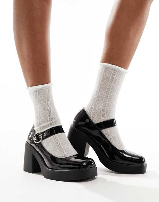 Truffle Collection block heel mary jane shoes in black patent, 2 of 4