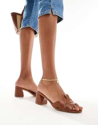 block heel mule sandals in tan-Brown