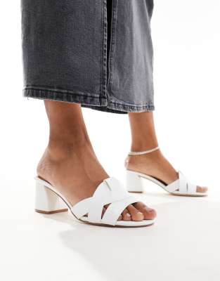 block heel mule sandals in white