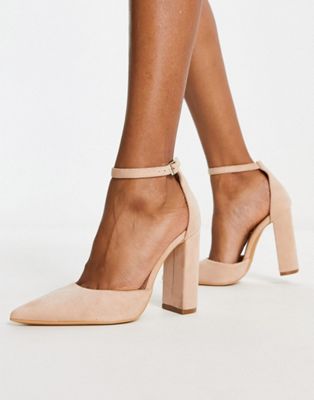 Truffle Collection Block Heel Shoes In Beige-neutral