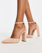 ASOS DESIGN Soraya knotted slingback mid heeled shoes in natural