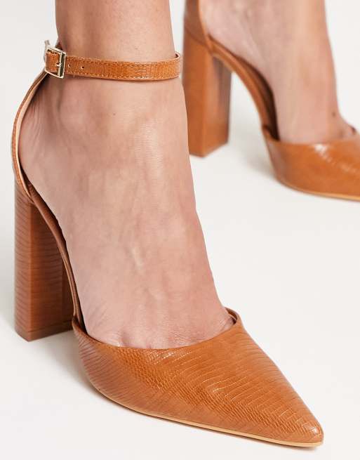 Tan short outlet block heels