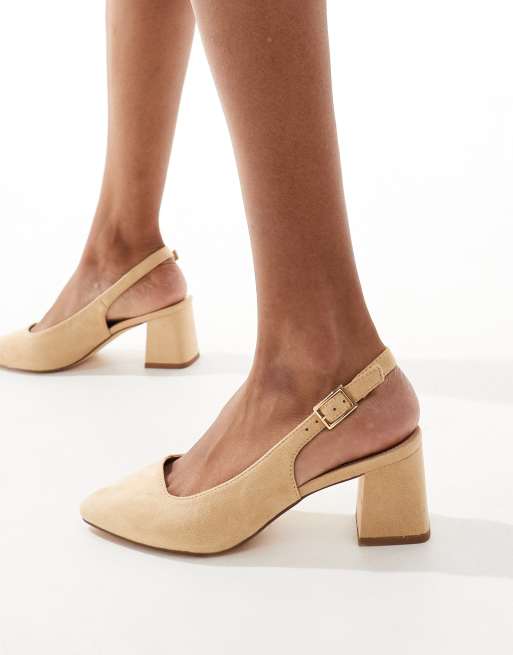 Truffle Collection block heel sling back court shoes in beige