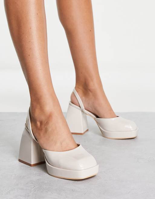 Cream block heel shoes sale