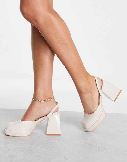 Cream shoes block on sale heel