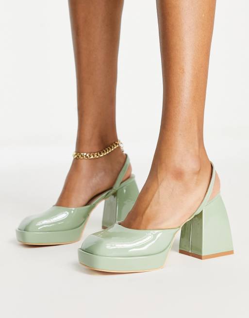 Truffle Collection block heel sling back shoes in mint ASOS