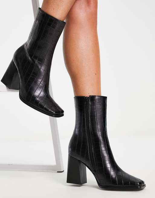 Womens black square store toe ankle boots