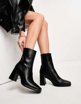 Truffle Collection block heel square toe ankle boots in black