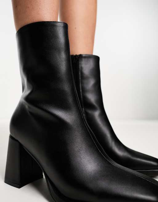 Truffle Collection block heel square toe ankle boots in black ASOS