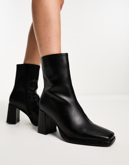 Truffle Collection block heel square toe ankle boots in black