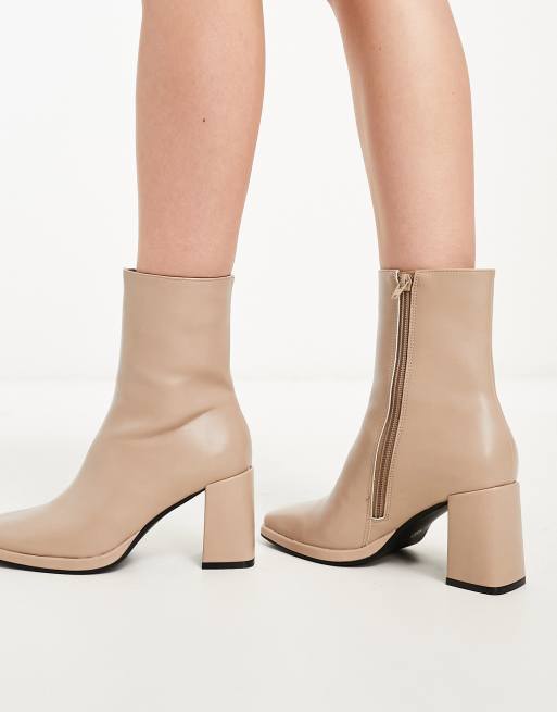 Truffle Collection block heel square toe ankle boots in taupe ASOS