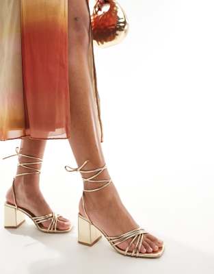 Truffle Collection Block Heel Strappy Sandals In Gold