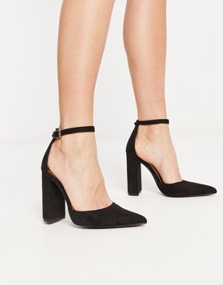 Truffle Collection block heeled pointed shoes in black