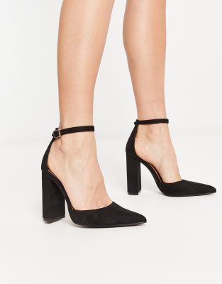 Truffle Collection Block Heeled Pointed Shoes In Black