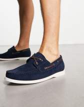 ASOS DESIGN lace up oxford shoes in navy suede with contrast sole