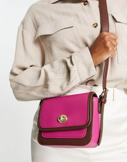 Truffle Collection - Borsa a tracolla piccola squadrata rosa acceso