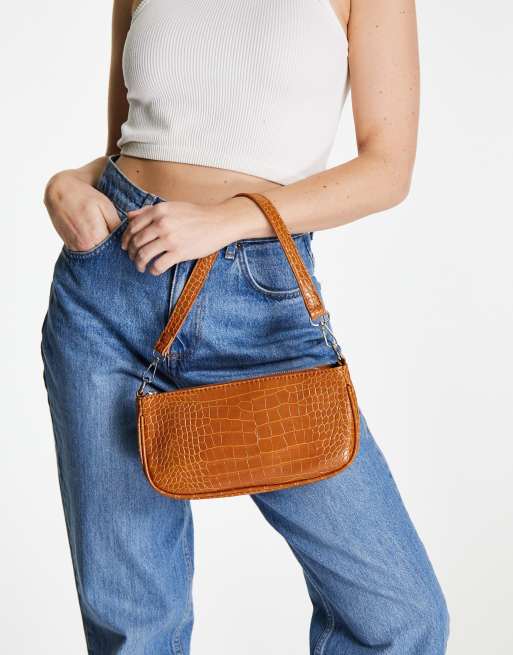 Truffle Collection - Borsa da spalla in coccodrillo color cuoio