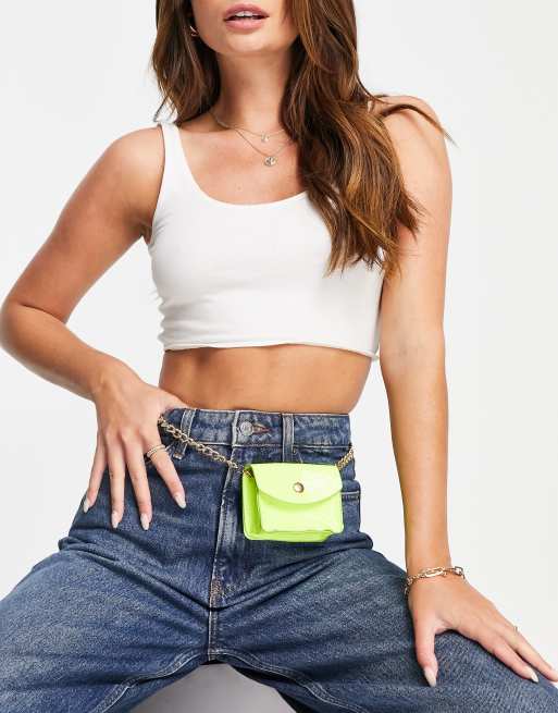 Truffle Collection - Borsa mini da cintura lime fluo con catenina