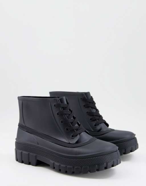 Truffle Collection - Bottes de pluie chunky à lacets - Noir 