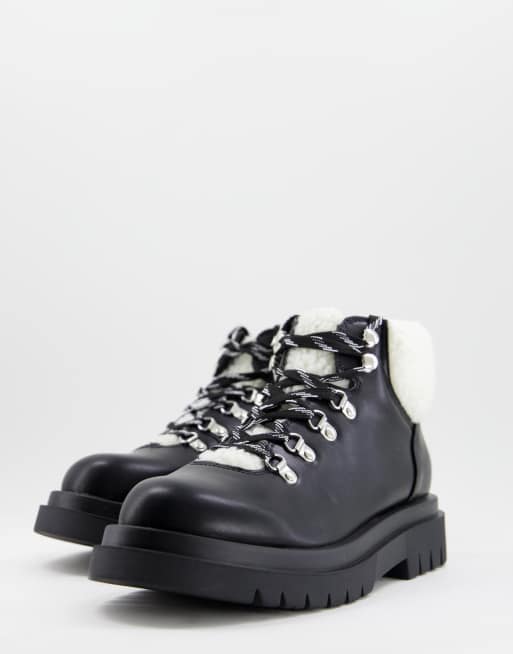 Truffle Collection - Bottines à doublure en fausse fourrure et à semelle chunky - Noir 