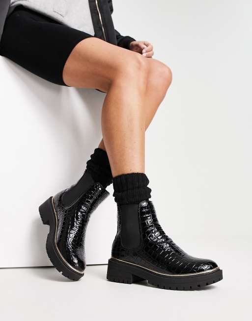 Truffle Collection Bottines Chelsea avec bordure dor e Noir croco