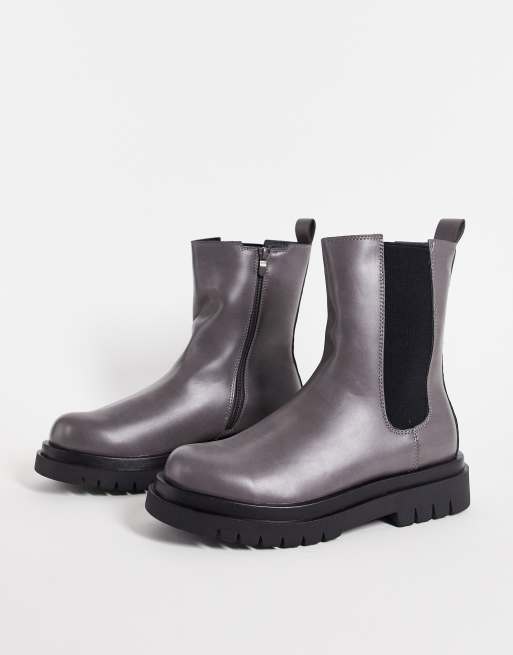 Truffle Collection - Bottines Chelsea chunky à enfiler en similicuir - Gris