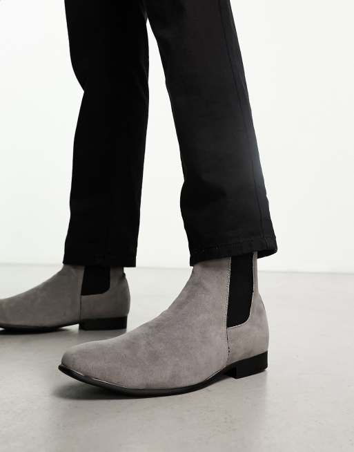Truffle Collection - Bottines chelsea élégantes en imitation daim - Gris, 2 de 4
