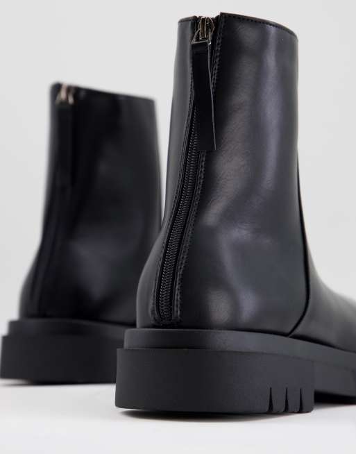 Truffle Collection Bottines chunky en imitation cuir avec fermeture clair l arri re Noir