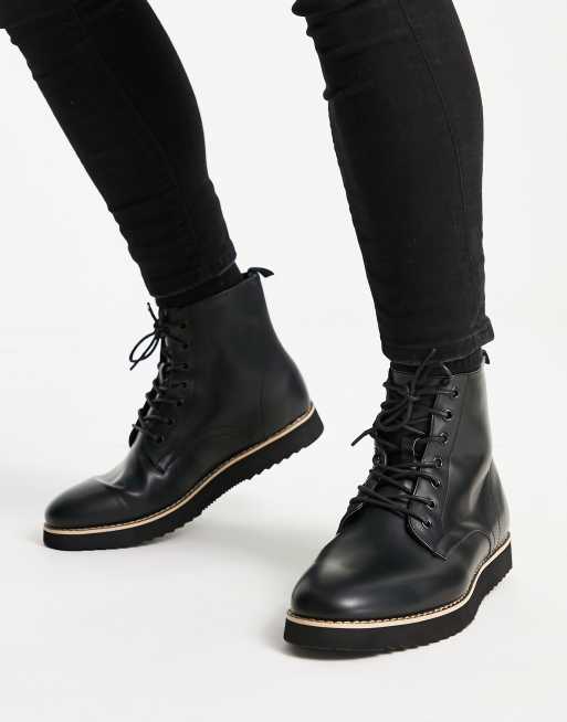 Truffle Collection - Bottines minimalistes épaisses à lacets en imitation cuir - Noir