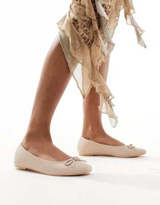 Truffle Collection Truffle Collection bow detail ballet pumps in beige-Neutral