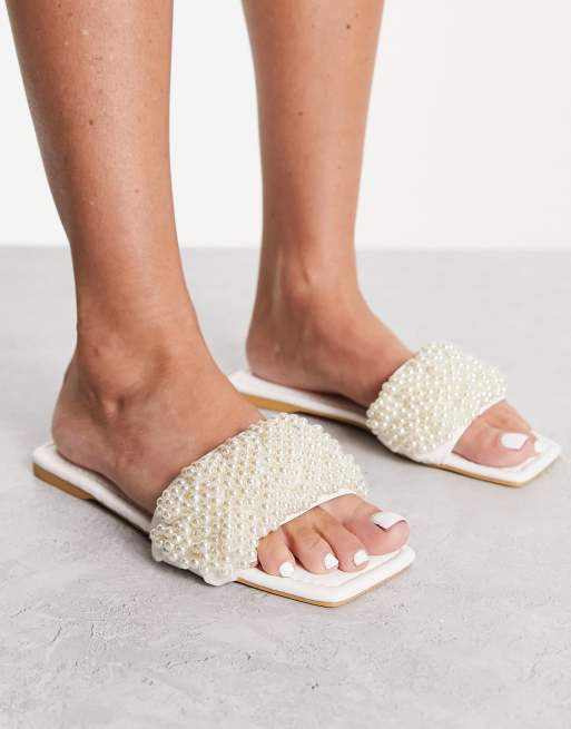 Truffle Collection braided pearl slides in white ASOS