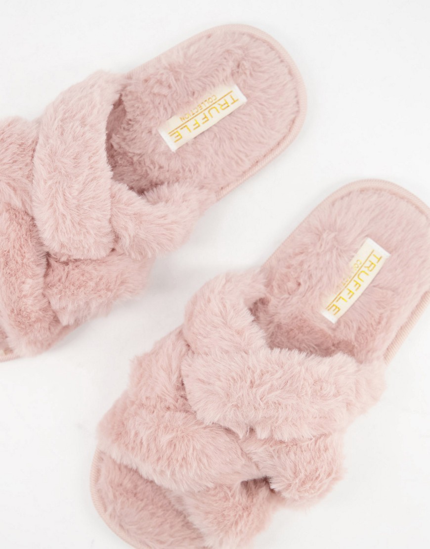 Truffle Collection braided strap slippers in light pink