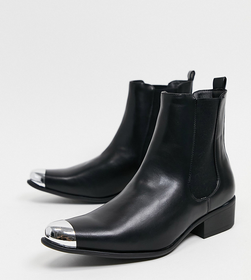 Truffle Collection – Breit geschnittene, schwarze Chelsea-Boots im Western-Stil mit Zehenkappe