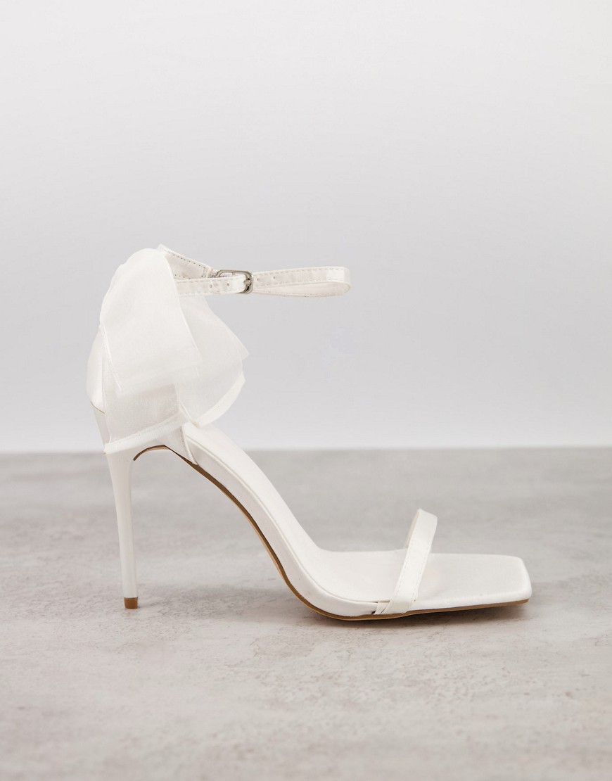 Truffle Collection bridal barely there sandals with bow back in white