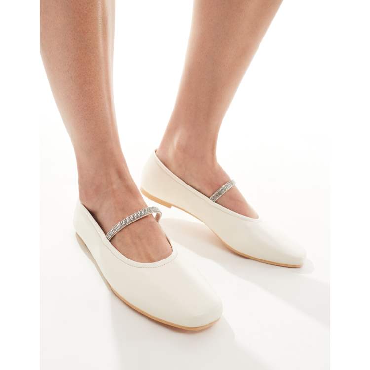 Truffle Collection bridal embellished strap ballet pumps in ivory ASOS