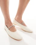 [Truffle Collection] Truffle Collection bridal embellished strap ballet pumps in ivory-White 37 IVORY