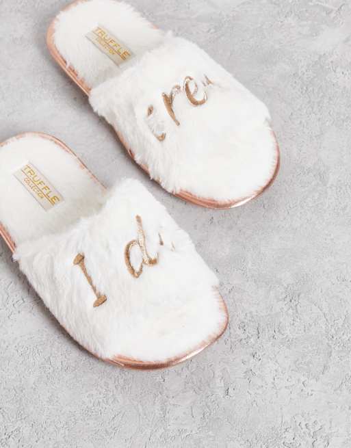 Truffle Collection bridal party I do crew slippers in white ASOS