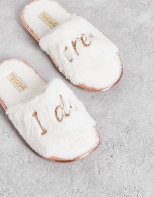 Truffle Collection - Bruidskleding - Pantoffels met 'I do crew' tekst in wit