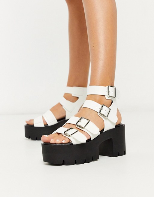 Truffle Collection buckle platform heeled sandals in white