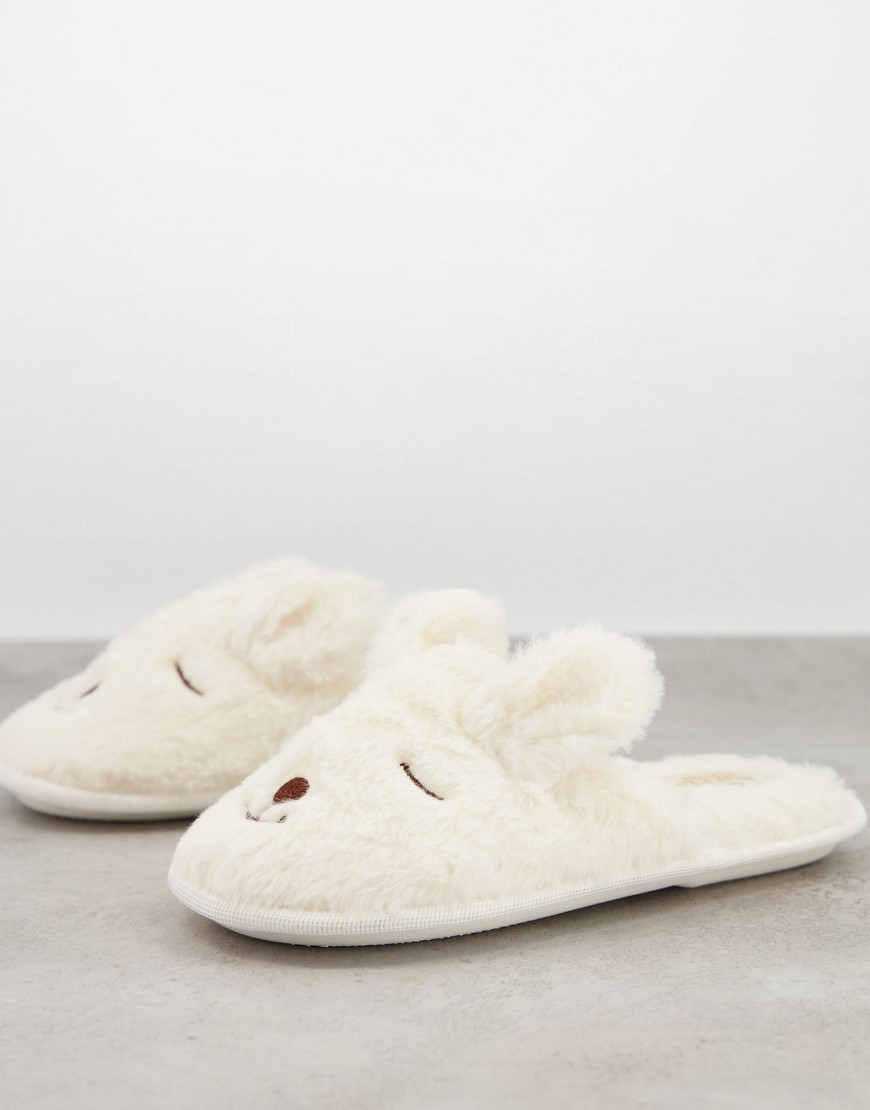 Truffle Collection bunny slippers in cream-White