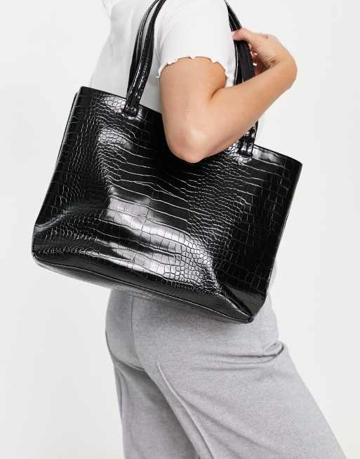 Sac cabas effet online croco noir