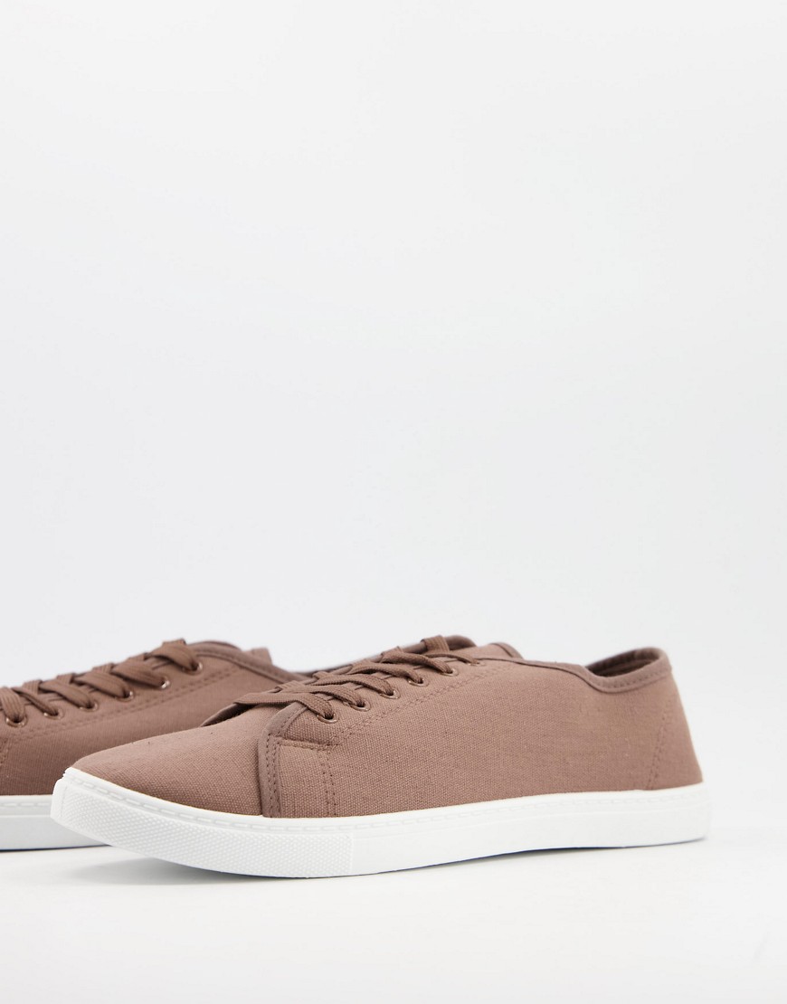 Truffle Collection canvas lace up sneakers in khaki-Green