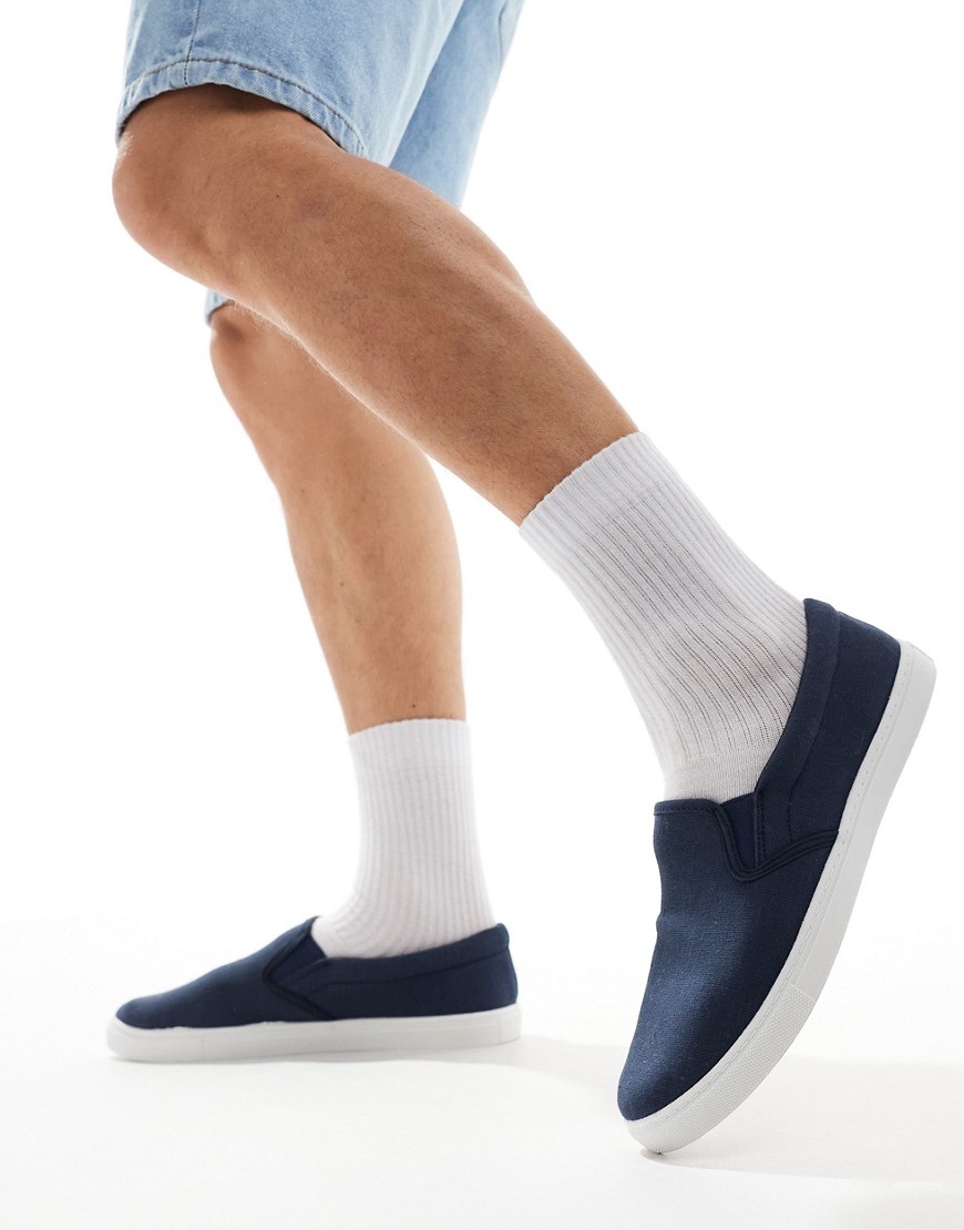 Truffle Collection Canvas Slip On Sneakers In Navy In Blue
