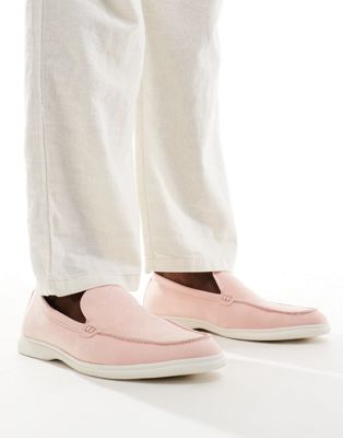Truffle Collection Casual Faux Suede Loafers In Light Pink