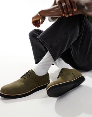 Truffle Collection Casual Lace Up Shoes In Olive Faux Suede-green