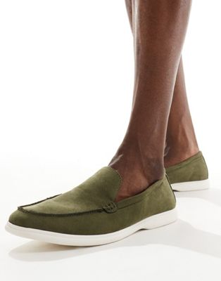 Truffle Collection Casual Suede Loafers In Olive Green