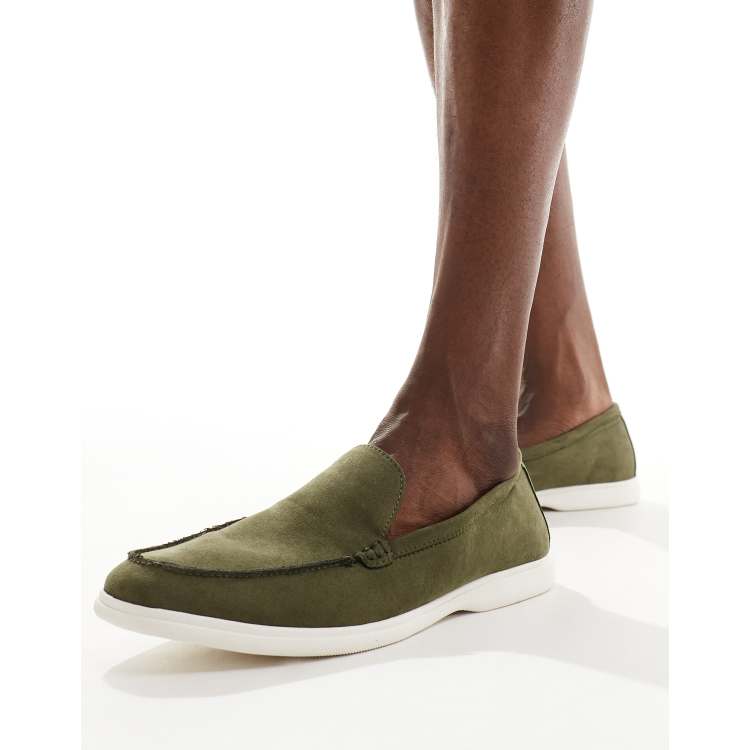 Truffle Collection casual suede loafers in olive green ASOS