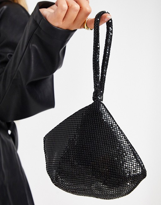 Truffle Collection chainmail bag with wrist strap in black