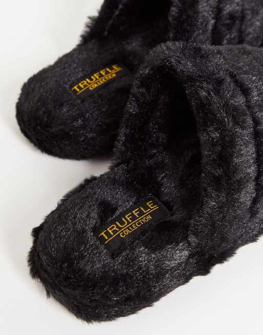 Truffle Collection - Chaussons duveteux à bout ouvert - Noir, 3 de 4